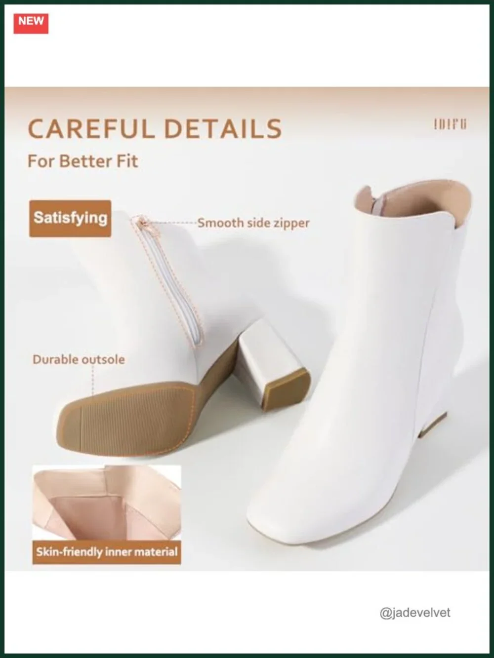Square Toe Ankle Boots 3-Inch Block Heel Side Zipper